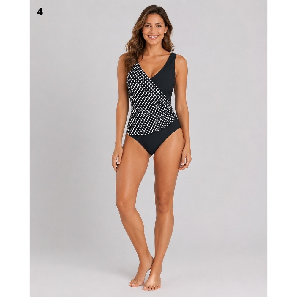 Subtle Shaper One Piece Swimsuit Womens 12 Black‎ White Cross Top